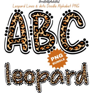 Leopard Lines and Dots Alphabet Doodle PNG Bundle, Leopard Letters PNG, Uppercase, lowercase and Numbers, Hand-Drawn Dot Letters crafting