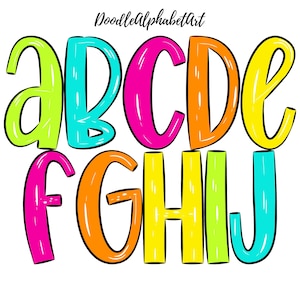 White Curved Line Drawing Alphabet letters PNG, Bright Color, 5 Alpha Sets, Handwritten Font Alphabet PNG, Digital Letters for DIY crafts