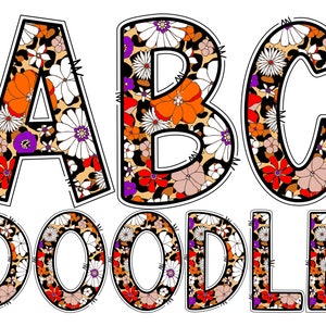 Leopard Floral Alphabet Letters PNG: Retro Doodle Clipart (Digital Download)