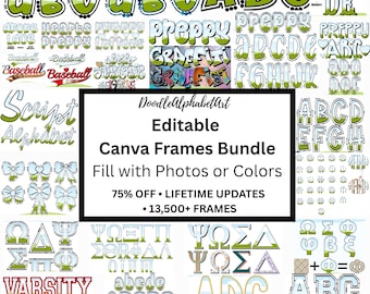 Canva Frames Mega Bundle: 13,500+ Editable Canva Alphabet Letters, numbers & Design Elements Templates
