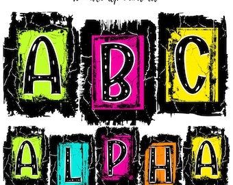 Grunge Alphabet PNG Bundle: Distressed Letters, Numbers, Symbols (Digital Download)