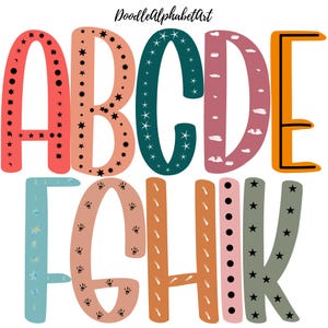 Boho Sketch Doodle Alphabet Letters PNG Bundle, Earthy Color Palette, Handwritten Alphabet, 10 Alpha Sets, Digital Download