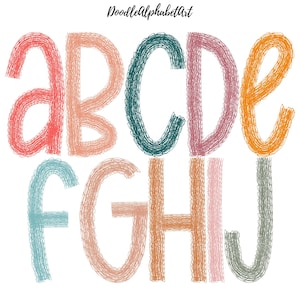 Boho Earthy Colors Scribble Alphabet Bundle - Handwritten Font PNG, 10 Sets, Digital Download, Scribble Doodle Letters, DIY Craft Supply
