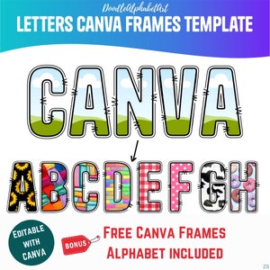 Doodle Letters Canva Frame Template, Uppercase Alphabet Canva Template, Easy Drag and Drop Photo, Patterns or colors, Editable Canva Designs