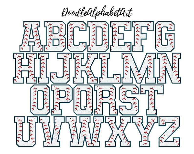 Baseball Stitches Alphabet PNG Red Stitch Stitching Baseball Etsy