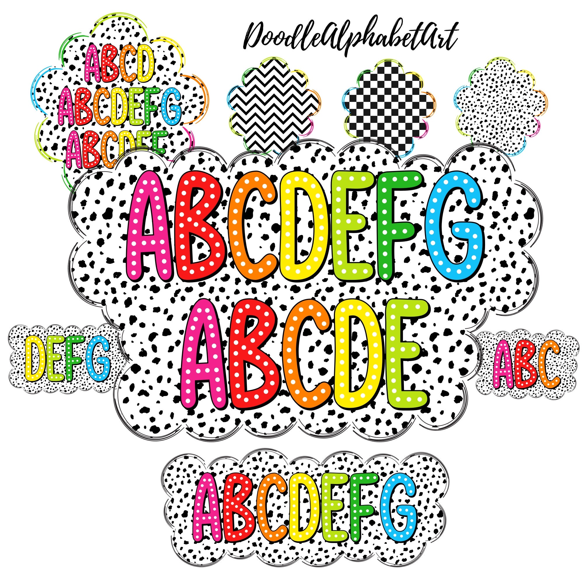 Doodle Dots Alphabet PNG Bundle: Bright Polka Dot Letters (digital