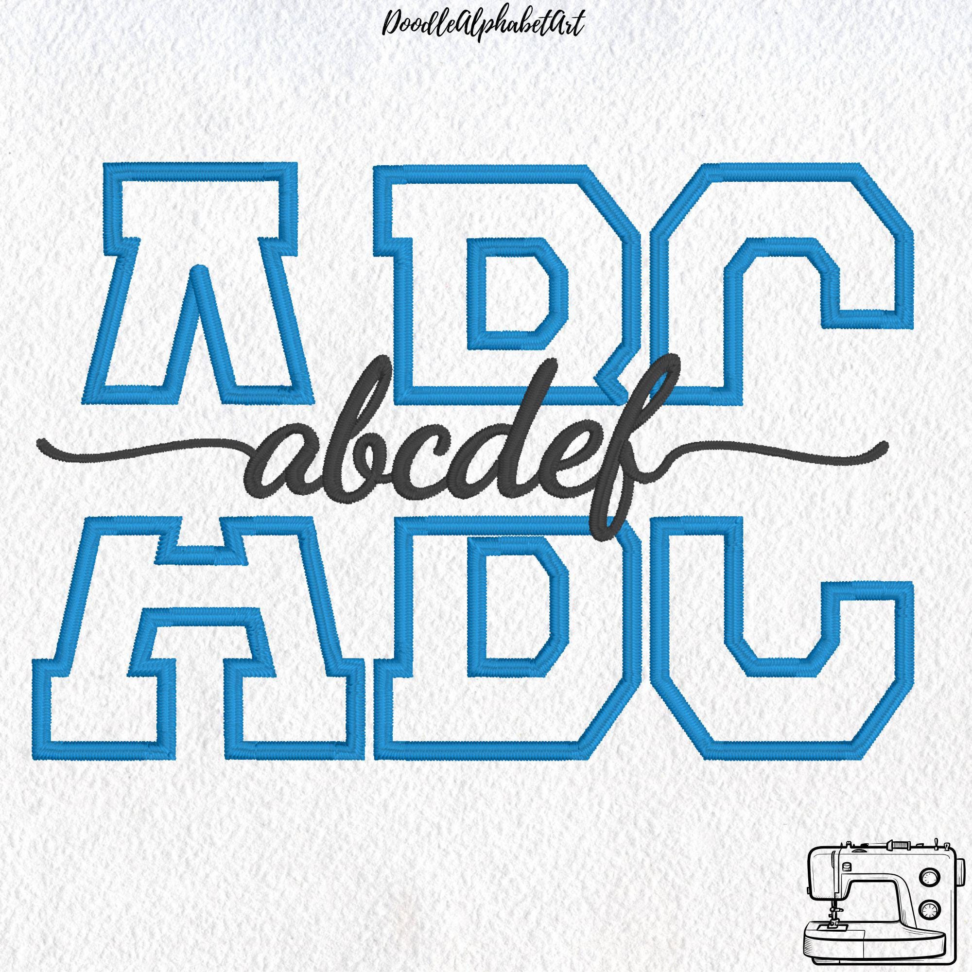 Split Varsity Applique & Monogram Satin Stitch Script Duo Embroidery ...