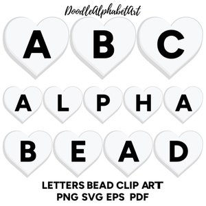 Black and White Letters Heart Bead Clip Art, Bead Font in PNG SVG EPS Pdf for Scrapbooking, invitation cards..., Digital Alphabets Downloads