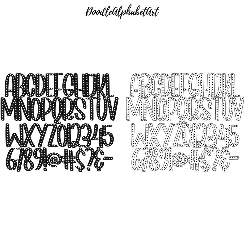 Black and White Dot, Scribble & Center Line Alphabet Letters PNG Bundle