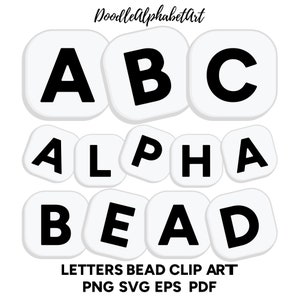 Black and White Rectangle Rounded Corners Letter Beads Font PNG SVG EPS Pdf, Individual Alphabet Bead, Digital Square Letter Beads ClipArt
