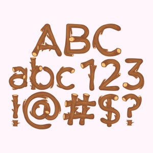 Wooden Stick Clipart Digital Alphabet Letters PNG Sublimation, Tree Branch Scribbled Letters Hand Drawn Alphabet Digital Clipart