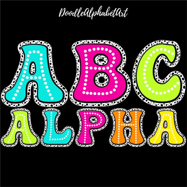 Vibrant Bright Dalmatian Spots, Groovy Retro letters PNG, 5 Dots AlphaPacks, Doodle Polka dot Alphabet PNG Bundle, Digital Downloads