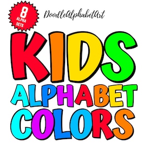 Colorful Kids Alphabet Summer, Doodle Alphabet PNG Bundle, 8 Alpha Sets, Teacher Letters PNG, Digital Downloads for Educational materials