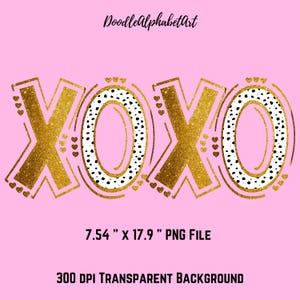 XOXO Design PNG, Gold Glitter with Dalmatian Dot Patterns, Heart Outlined Word for Print, t-Shirt Design, Valentine Day's Sublimation crafts