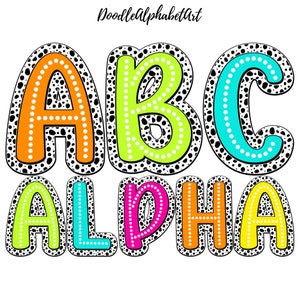 Spots Dalmatian Alphabet PNG Bundle, Uppercase Lowercase  and Numbers, Bright Color, 5 Alpha Sets, Polka Dot letters PNG, Digital Downloads