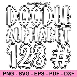 Fill your own Doodle Letters, Blank Transparent Doodle Font Alphabet, Lines and Dots Letters SVG PNG EPS Pdf Dxf, Commercial Use Allowed