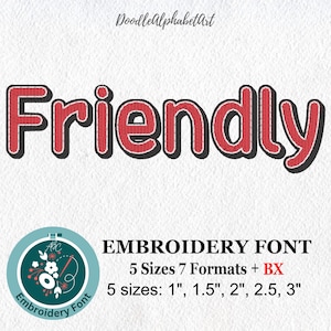 Friendly Embroidery BX Font, Block Shadow Embroidery Font, 5 Sizes, 7 Formats + BX, Machine Embroidery Design Instant Download stitching
