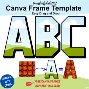Canva frames College Varsity Alphabets with Block Shadow, Drag and Drop Photos or patterns, Custom Fill Your Own Colors Frames template