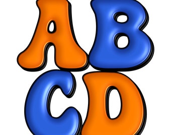 Retro Groovy 3D Alphabet Letters PNG: Royal Blue & Orange (Digital Download)