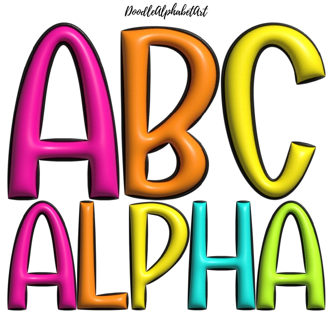 Bright Color 3D Inflated Alphabet PNG Bundle, 5 Alpha Sets, 3D Vibrant ...