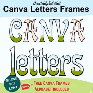 Canva Letter Frames, Vintage Display Font, Doodle Alphabet Editable Canva Frames, Easy Drag and Drop Photos Patterns or Fill your own colors