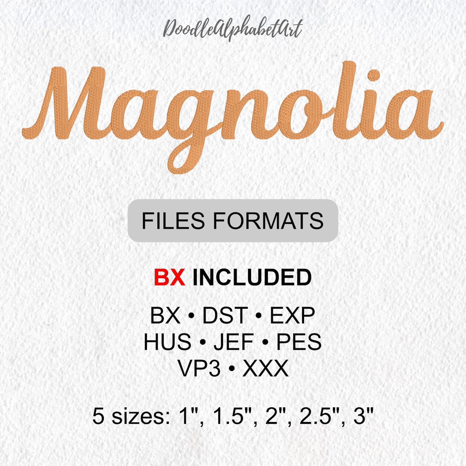 Magnolia Script Embroidery Font: Classic Cursive Fill Stitch (5 Sizes ...