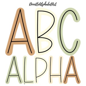 Black CenterLine Letters Uppercase PNG, Five Pastels Colors feat. Green Mist, Pale Spring Bud,.. Handwritten font Doodle Alphabet PNG Bundle