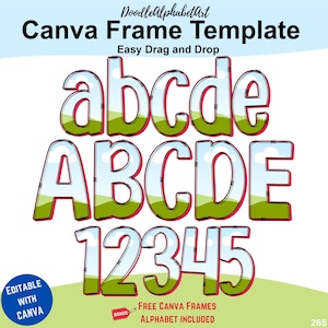 Canva Frames Sketched three Layers Bold Doodle Alphabets Template, Easy Drag and Drop photos and patterns, Custom Fill Colors for crafters