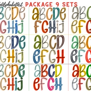 Package of 9 Sets of Digital Scribble Alphabet PNGs Bundle, Hand Drawn Scribble Doodle Alphabet Sublimation PNG Designs Digital Downloads