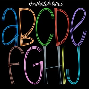 Handwriting Scribble Letters PNG in 10 Colors, Doodle Alphabet PNG Bundle, A Hand Drawn Alpha scribble Sublimation Designs Digital Downloads