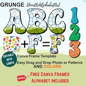 Grunge Alphabet Canva Template: Retro Doodle Font Frame (Digital Download)