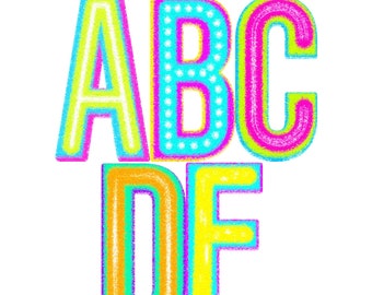 Retro Bright Funky Colorful Textured Alphabet PNG Bundle
