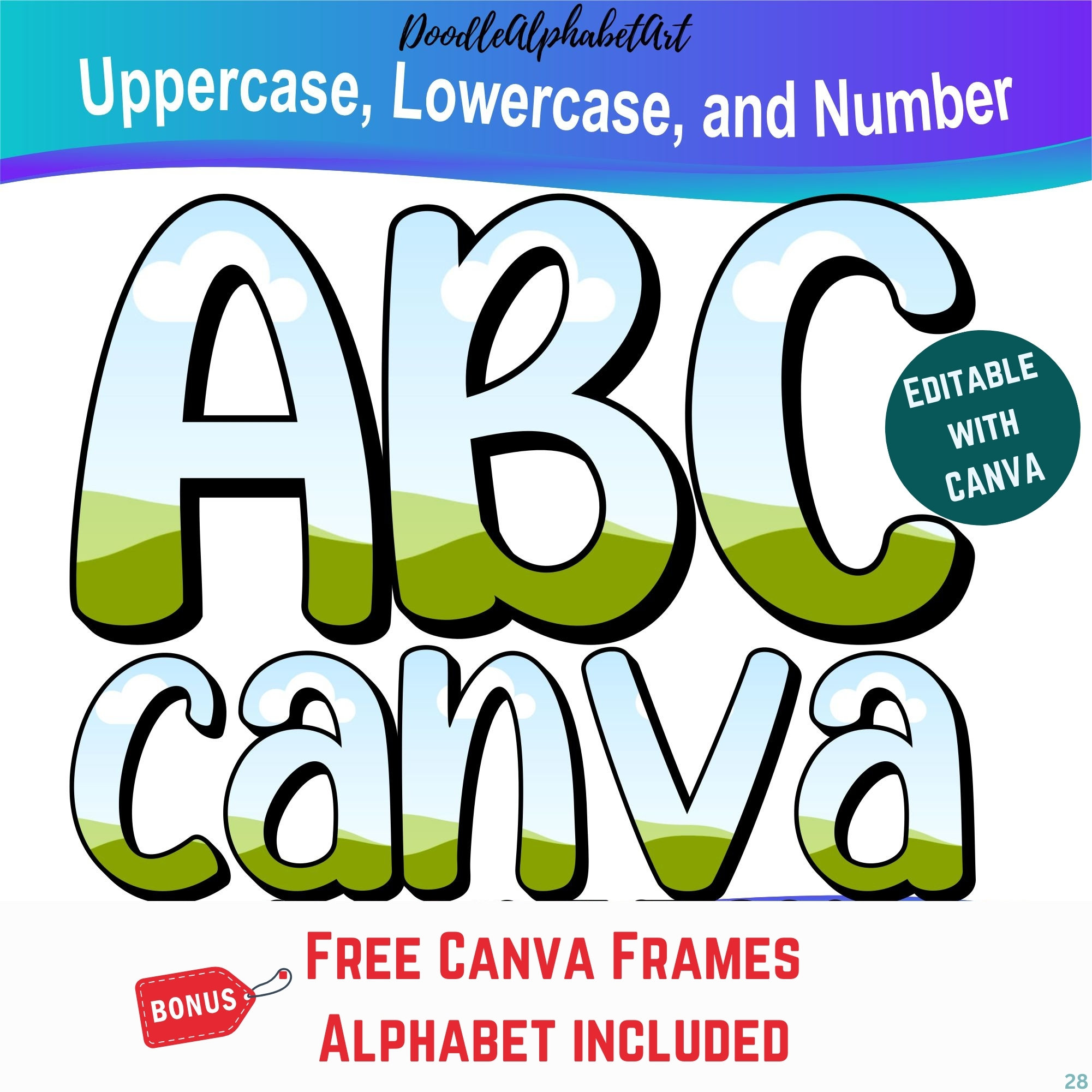 Editable Canva Frame Retro Letters, Block Shadow font, Complete Alphabet Uppercase, Lowercase, Number,  Drag & Drop Photos, Patterns, colors