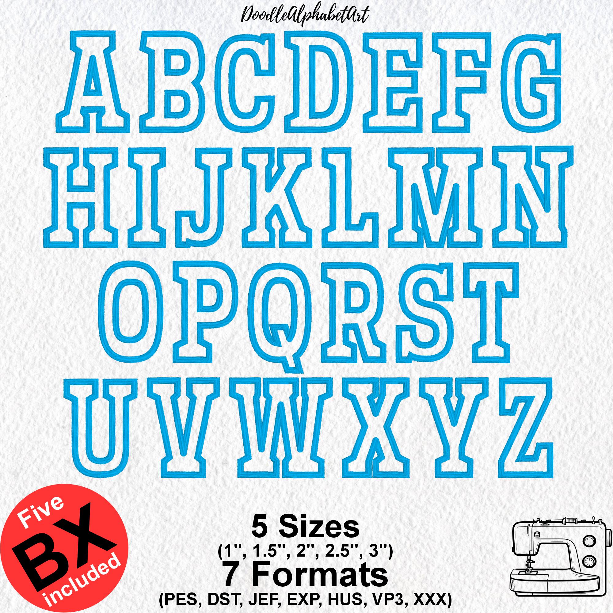 College Block Applique Embroidery Font: Satin Stitch (5 Sizes, 7 ...