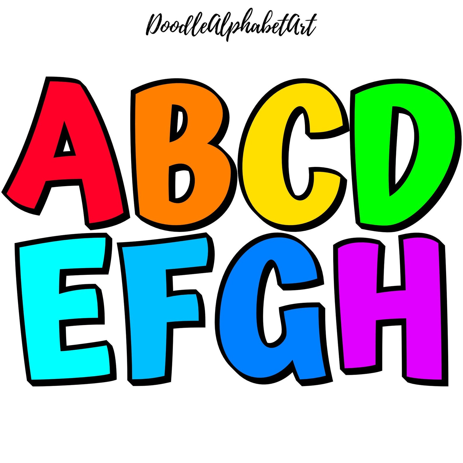 Colorful Kids Alphabet Summer, Doodle Alphabet PNG Bundle, 8 Alpha Sets ...