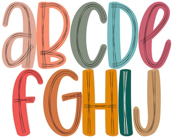 Scribble letters PNG in 10 Colors, Blush, Dark Salmon, Sage Green... Doodle Alphabet PNG, Hand Drawn Sublimation Designs Digital Downloads