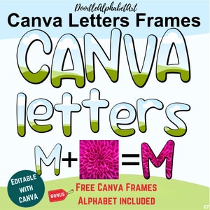 Canva Frames Letters, handwritten playful font alphabet, Easy Drag and Drop Photo, Patterns or colors, Hand Drawn Editable Frame Sublimation