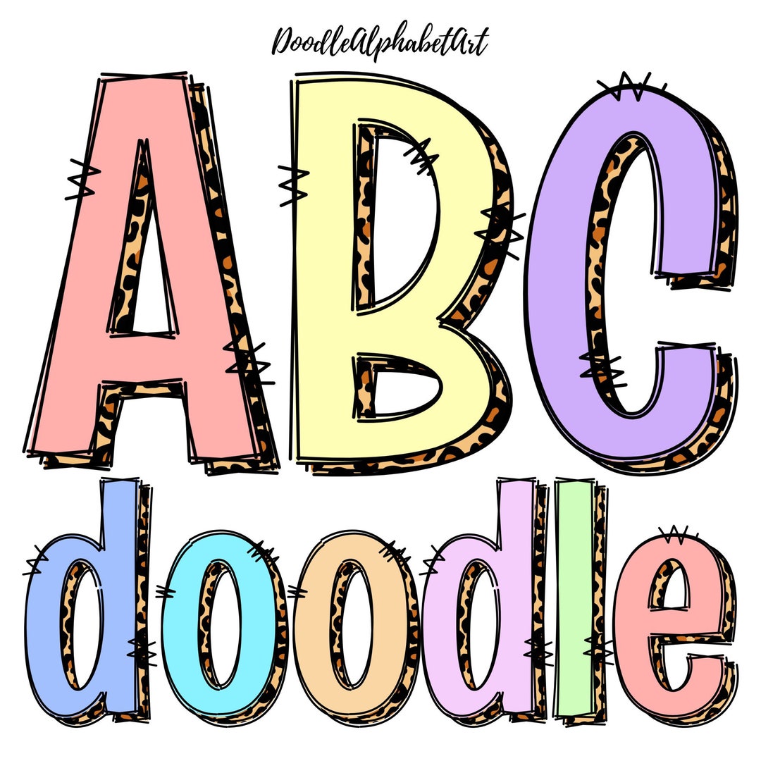 Leopard Print Alphabet PNG Bundle: Pastel Doodle Letters (digital ...