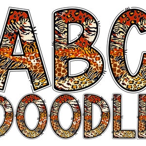 Wild Animal Skins Digital Alphabet Letters PNG, Hand Drawn Digital Doodle Alphabet Sublimation Clipart PNG