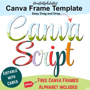 Canva Frames Style script font with block shadow, Easy Drag and Drop Photos patterns, fill your own colors, Editable Canva Template Letters
