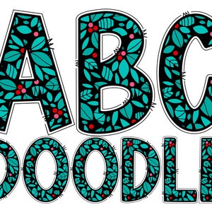 Floral Doodle Digital Alphabet Letters PNG, Hand Drawn Digital Alphabet Sublimation Clipart PNG