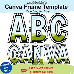 Sketch Lines & dots Alphabets Doodle Canva Frames, Easy Drag and Drop Photos or Patterns, Fill your own colors Letters Canva template
