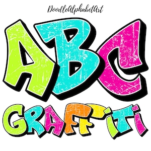 Bright Graffiti Letters PNG Bundle, White Grunge distressed Graffiti Alphabet PNG, 5 AlphaPacks, Bright Color Palette, Digital AlphaPacks