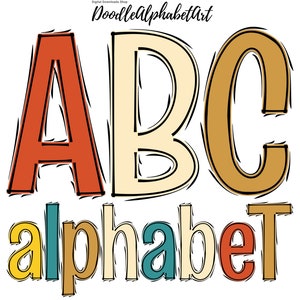 Boho Color Alphabet PNG Bundle, Wave Outline Doodle letters PNG, Hand Drawn alpha for Sublimation Designs Digital Downloads