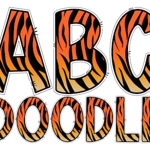 Tiger skin Digital Alphabet Letters PNG, Hand Drawn Tiger Digital Doodle Alphabet Sublimation Clipart PNG