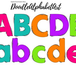 Doodle Alphabet PNG Bundle: Vine Branch Letters, Bright Colors (Digital Download)
