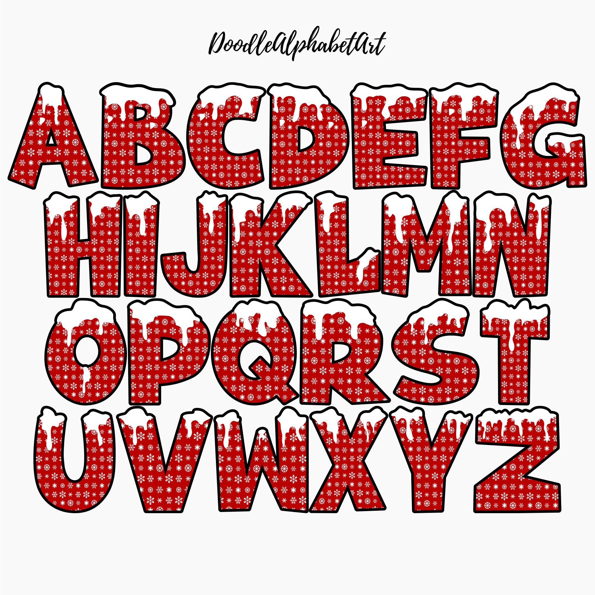 Winter Snowflake Alphabet PNG Bundle: Hand-drawn Letters (digital ...