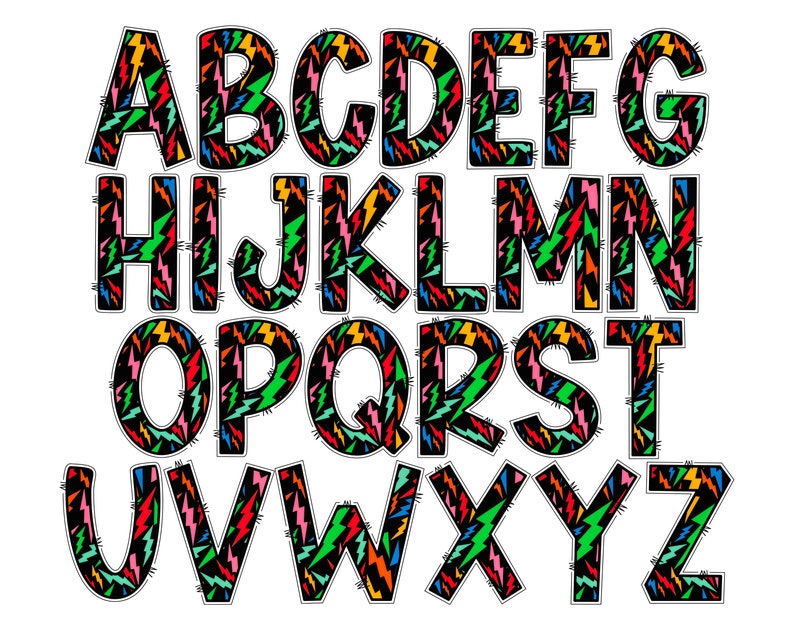 Colorful Retro Bolt Digital Alphabet Letters PNG Hand Drawn - Etsy