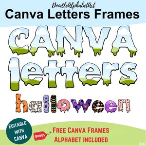 Halloween Canva Frame Letters, Spooky Halloween font | Doodle Alphabet Editable Canva Frame | Easy Drag and Drop Photos, Patterns or colors