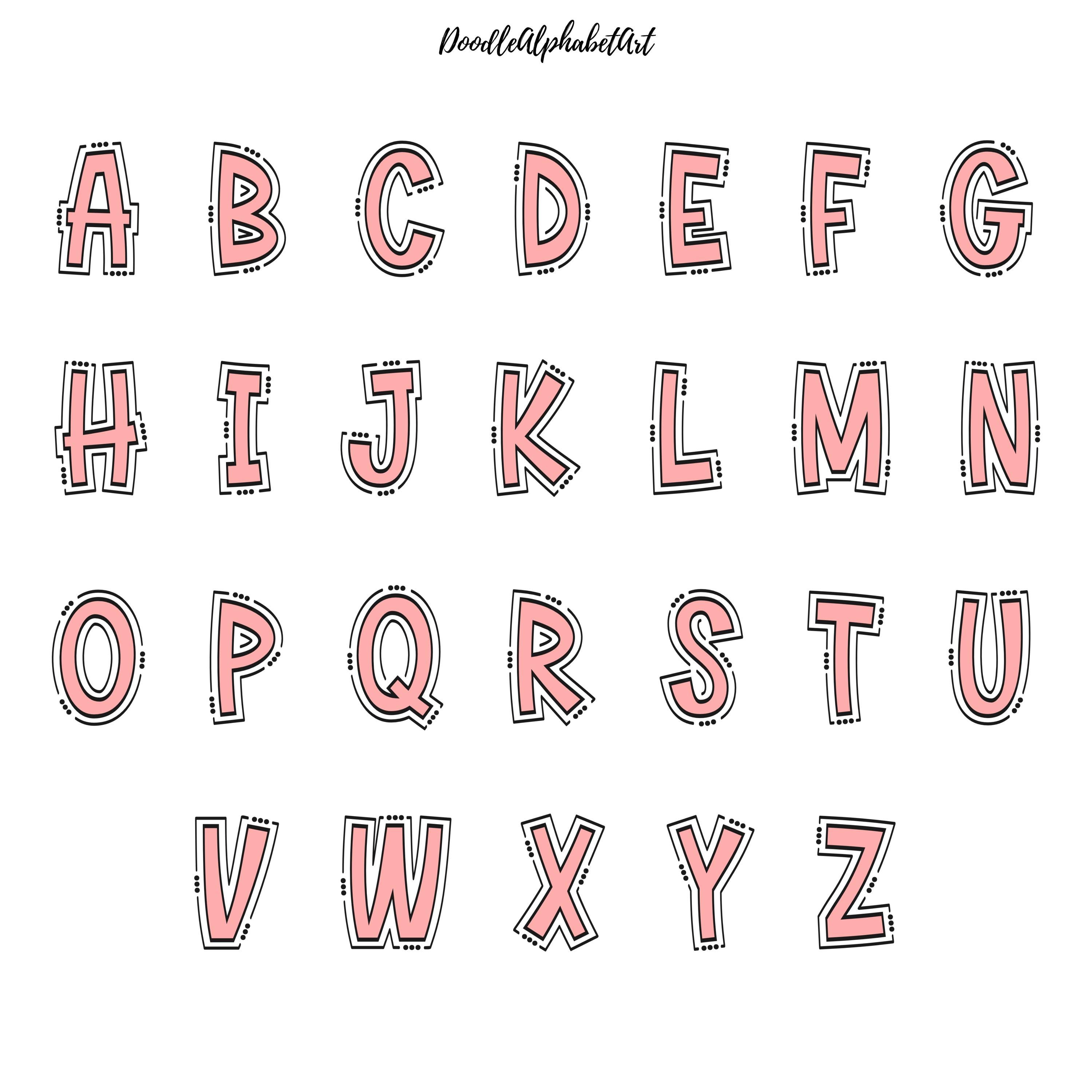 Lines and Dots Pastel Doodle Alphabet PNG Bundle, Pastel Color Dot